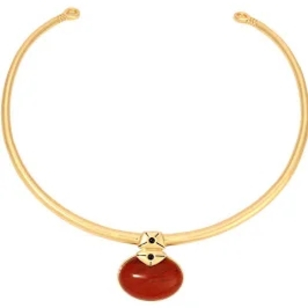 House of Harlow 1960 Gold and Red BAEZ Collar Necklace with Carnelian Pendant